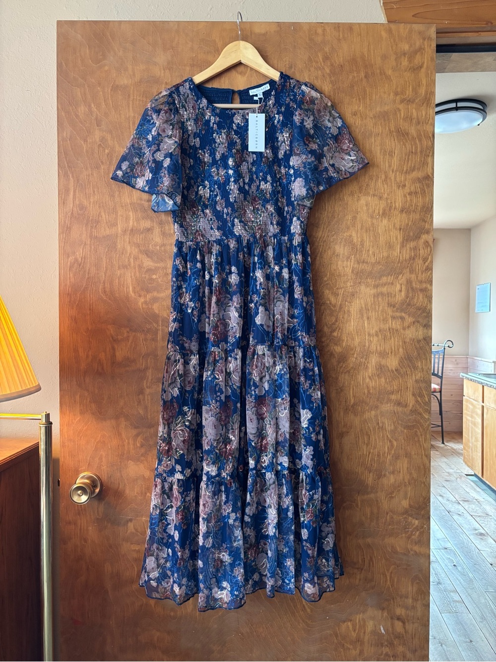 Baltic Born Navy Floral Maxi Dress with Pink and Cream Accents